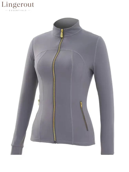 Body Shaping Yoga Set Gold Zip Up Jacket With Pockets