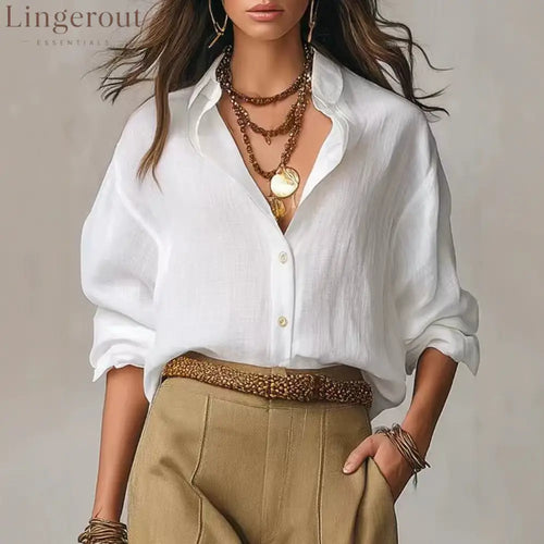 Bohemian Effortless Linen White Blouse - White / S