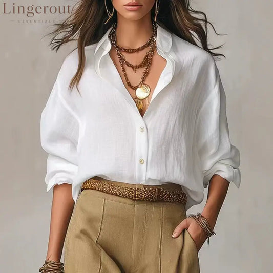 Bohemian Effortless Linen White Blouse - White / S