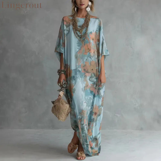 Bohemian Floral Print Fashion Long Dress - Print color / XS