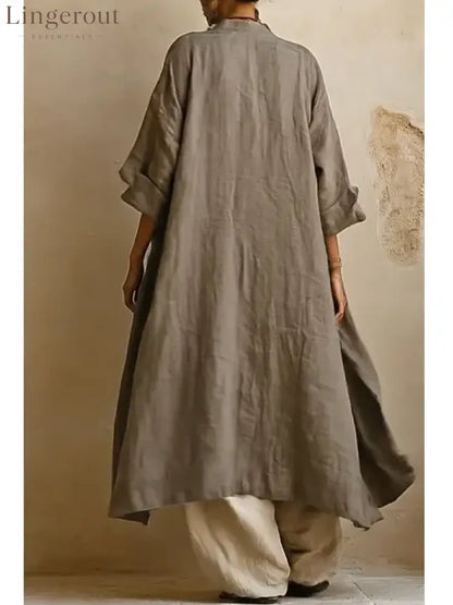 Bohemian Linen And Cotton Long Cardigan And Sleeveless Top And Pants Three-piece Set