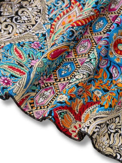 Bohemian Paisley Floral Bell Sleeve Dress