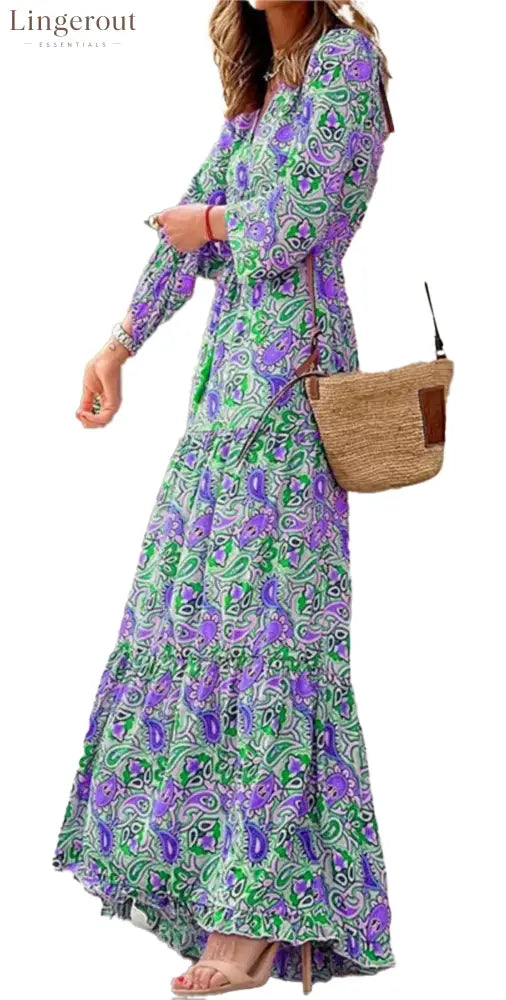 Bohemian V-Neck Autumn Dress For Fall Fashion