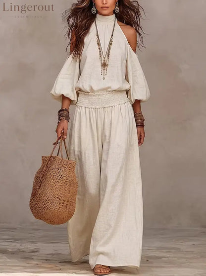 Boho Halter Two Piece Matching Set - Apricot / S