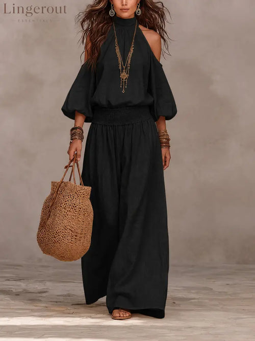 Boho Halter Two Piece Matching Set - Black / S