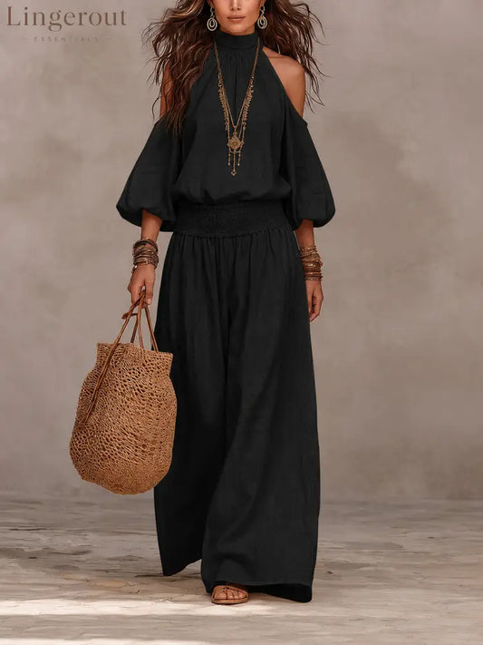 Boho Halter Two Piece Matching Set - Black / S