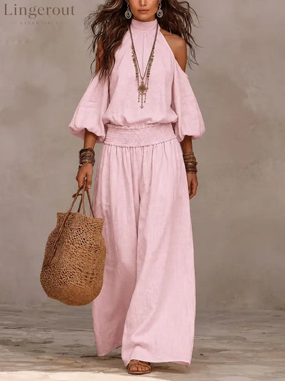 Boho Halter Two Piece Matching Set - Pink / S