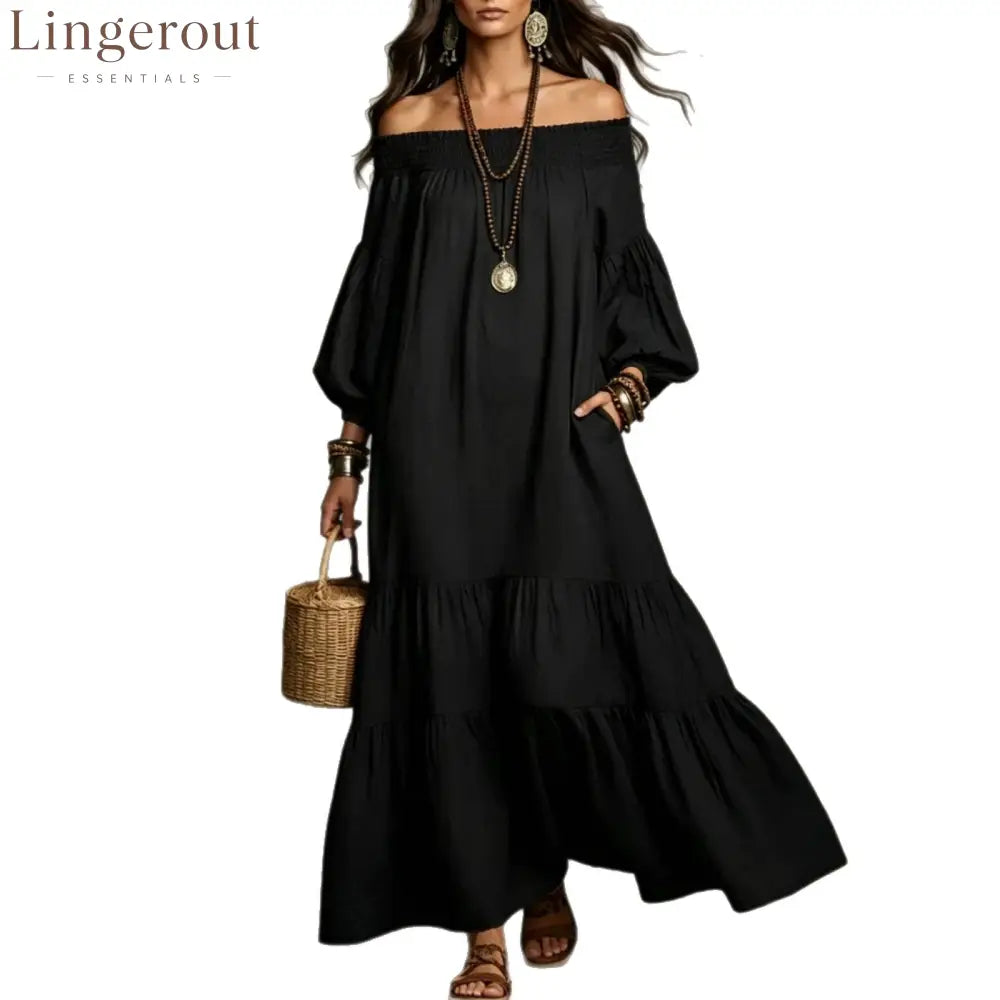 Boho Off-Shoulder Flowy Maxi Dress