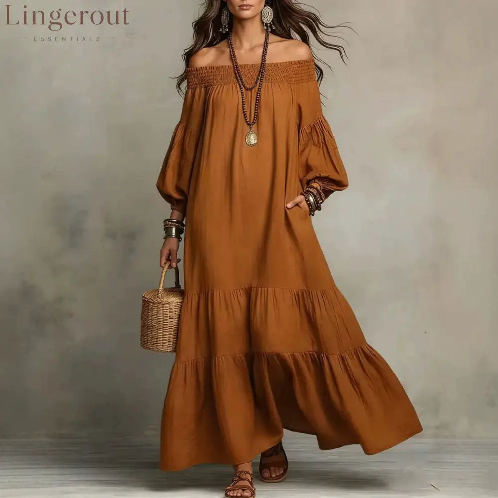 Boho Off-Shoulder Flowy Maxi Dress