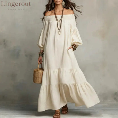 Boho Off-Shoulder Flowy Maxi Dress