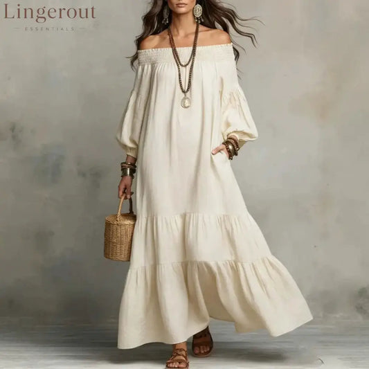 Boho Off-Shoulder Flowy Maxi Dress
