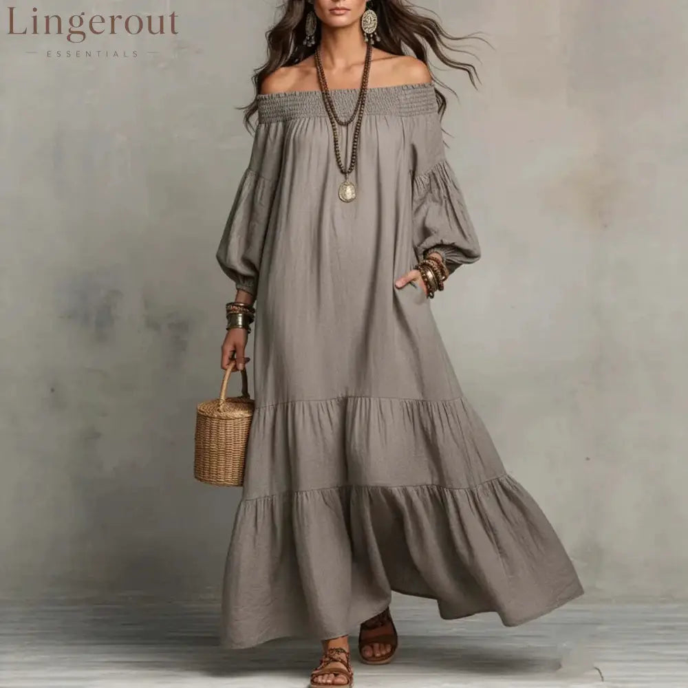 Boho Off-Shoulder Flowy Maxi Dress