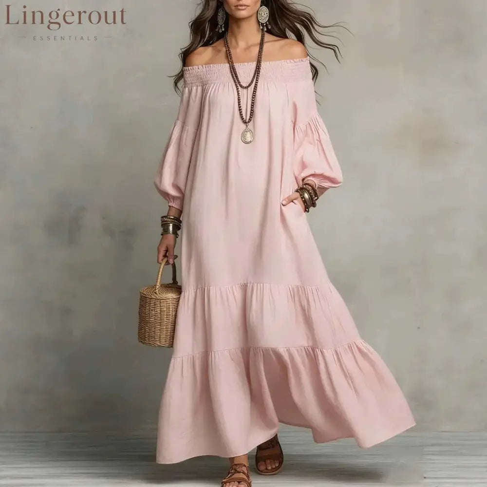 Boho Off-Shoulder Flowy Maxi Dress
