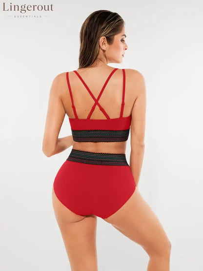 Boho Trim High Waist Tummy Control Bikini Set