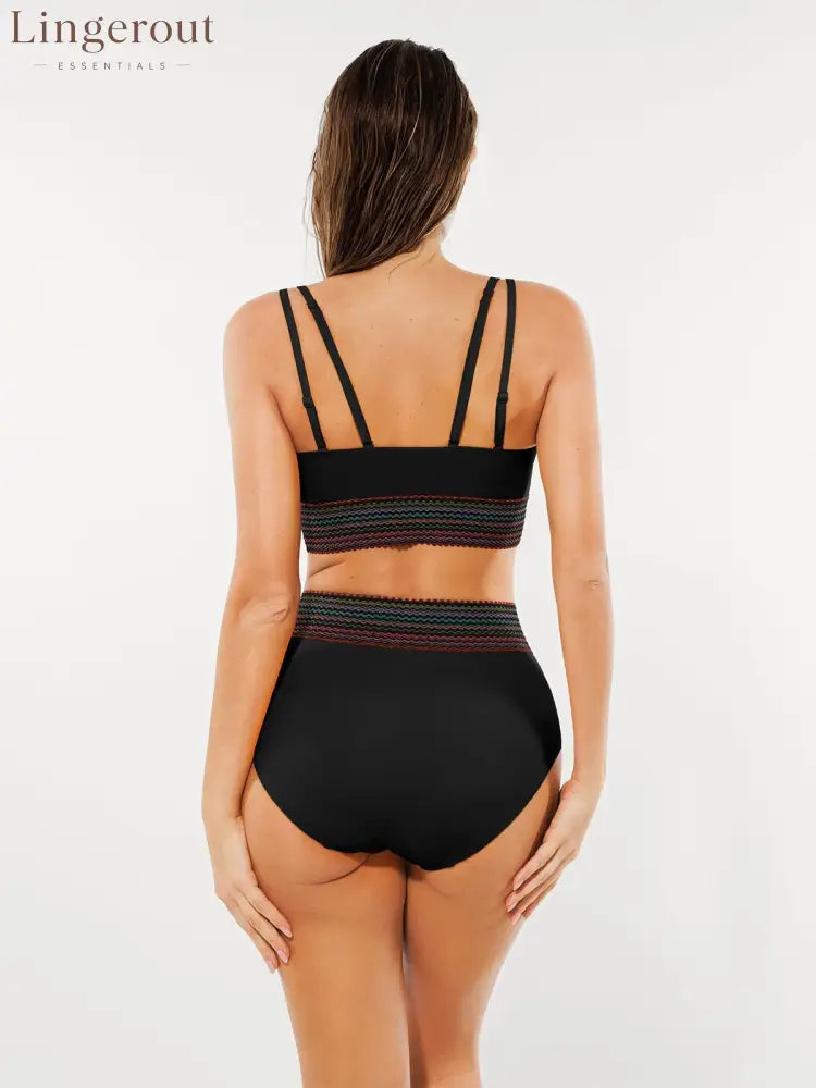 Boho Trim High Waist Tummy Control Bikini Set
