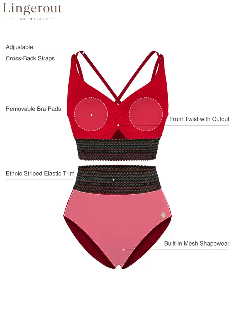 Boho Trim High Waist Tummy Control Bikini Set