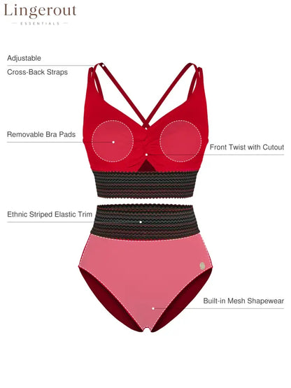 Boho Trim High Waist Tummy Control Bikini Set