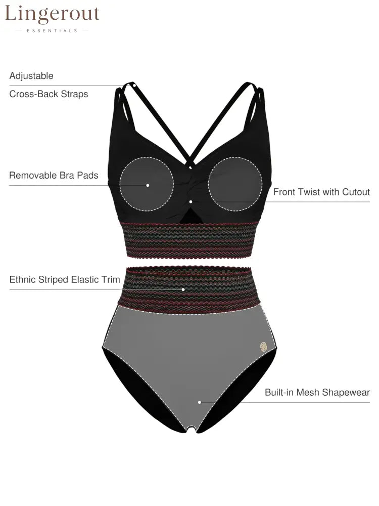 Boho Trim High Waist Tummy Control Bikini Set
