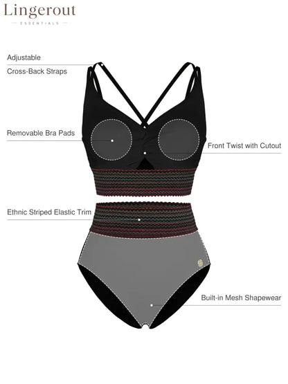 Boho Trim High Waist Tummy Control Bikini Set