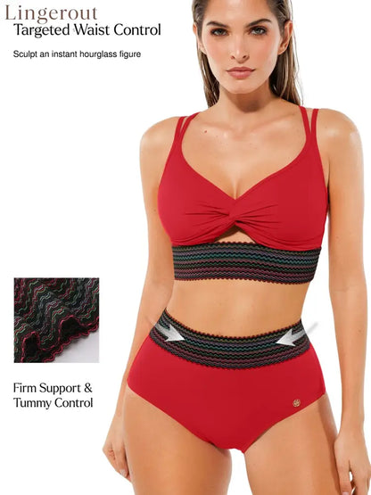 Boho Trim High Waist Tummy Control Bikini Set