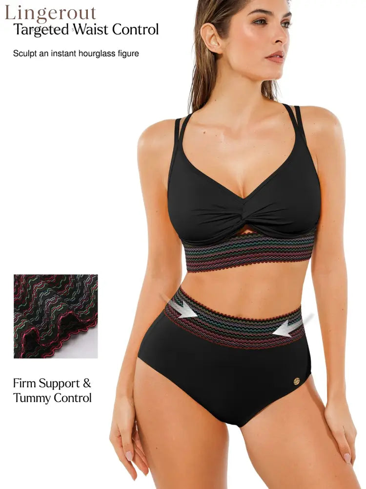 Boho Trim High Waist Tummy Control Bikini Set