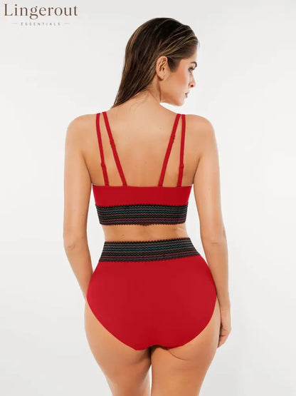 Boho Trim High Waist Tummy Control Bikini Set