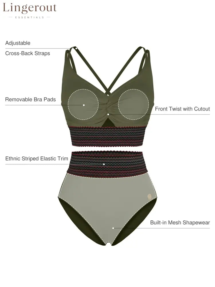 Boho Trim High Waist Tummy Control Bikini Set