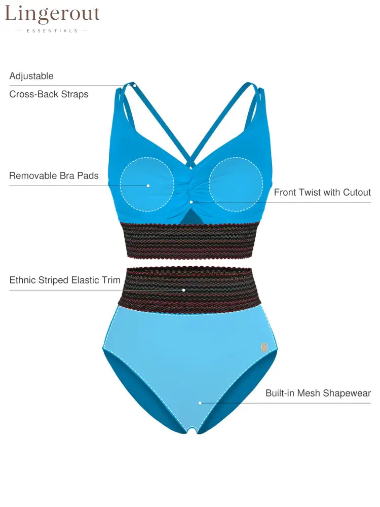 Boho Trim High Waist Tummy Control Bikini Set