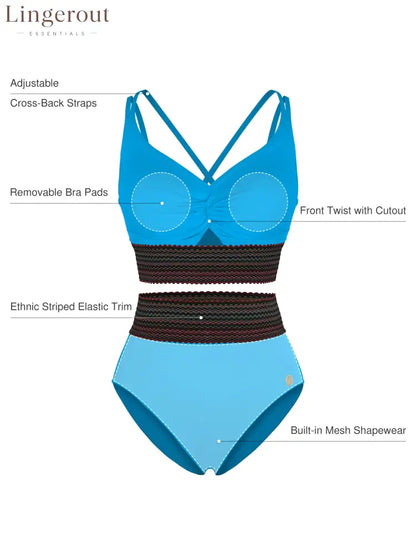 Boho Trim High Waist Tummy Control Bikini Set