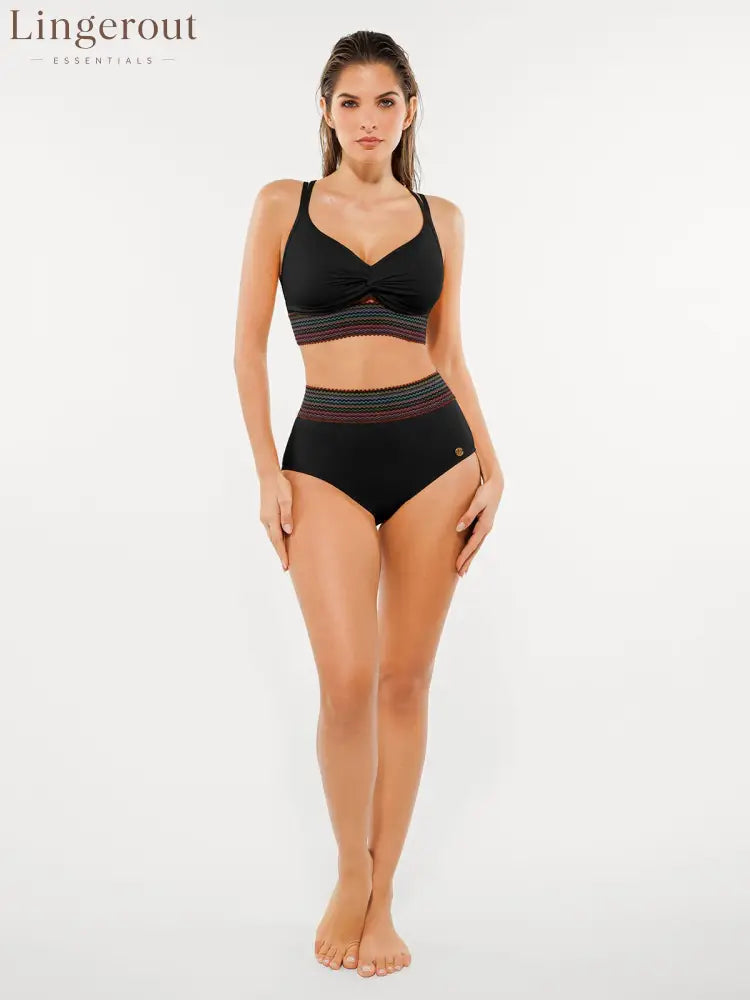 Boho Trim High Waist Tummy Control Bikini Set