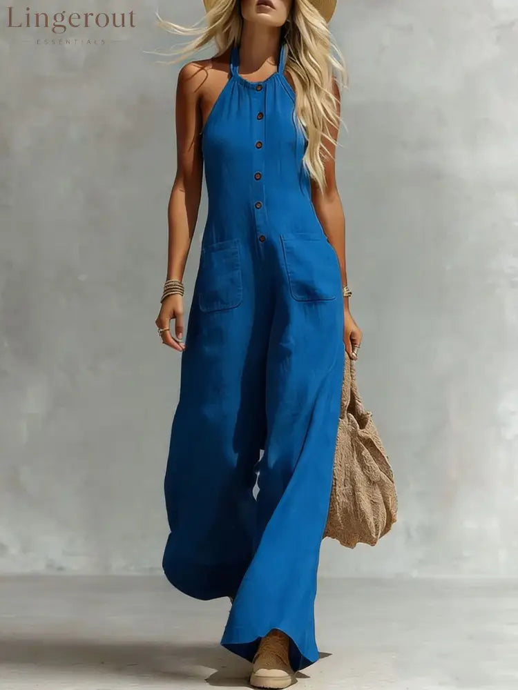 Breezy Halter Wide-Leg Jumpsuit - Blue / S