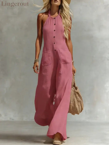 Breezy Halter Wide-Leg Jumpsuit - Pink / S