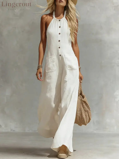 Breezy Halter Wide-Leg Jumpsuit - White / S