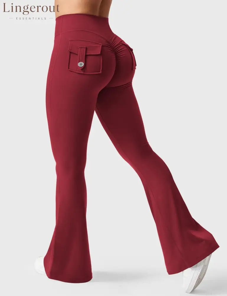 Brittany Flared Leggings with Pockets - Burgundy / XS