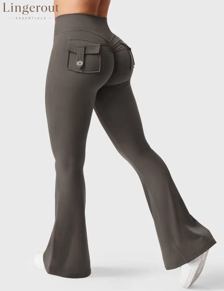 Brittany Flared Leggings with Pockets - Grey Coffee / XS