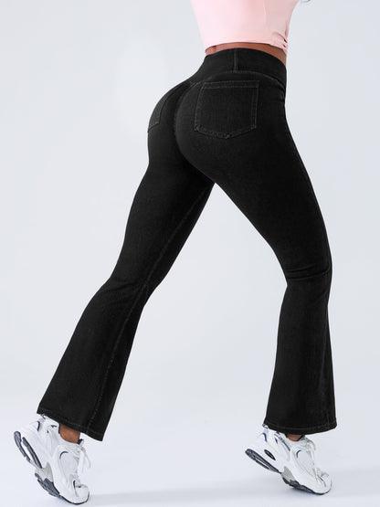 Crossover Denim Side Pockets Flare Leggings Petite