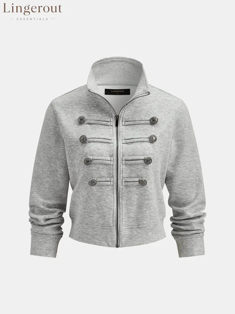 Button Detail Zip-Up Jacket - Jackets
