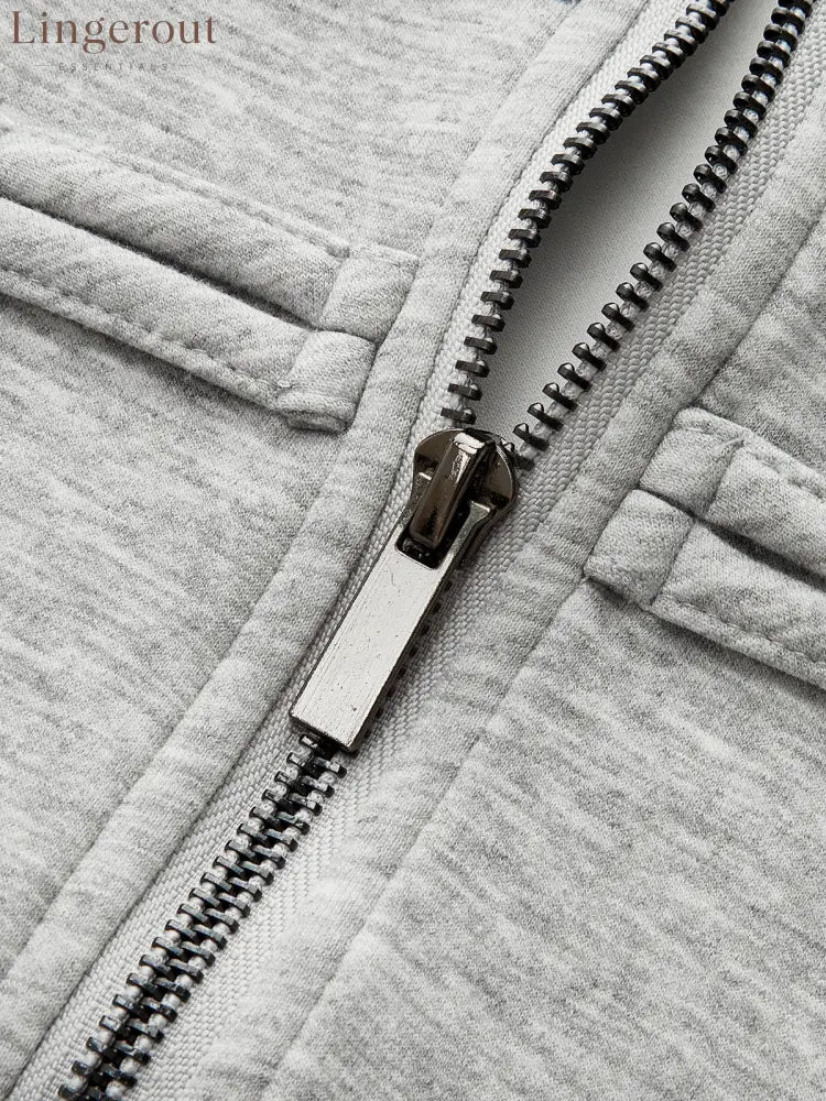 Button Detail Zip-Up Jacket - Jackets
