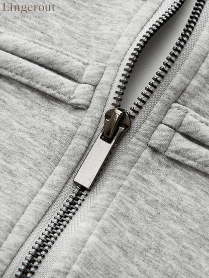 Button Detail Zip-Up Jacket - Jackets