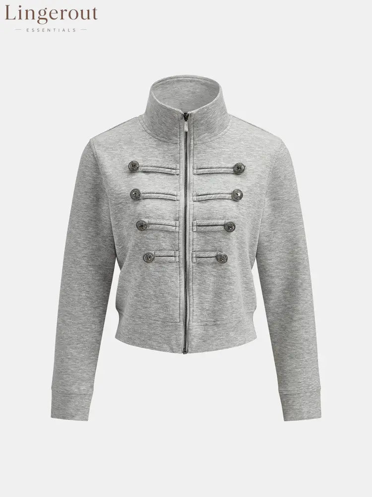 Button Detail Zip-Up Jacket - Jackets