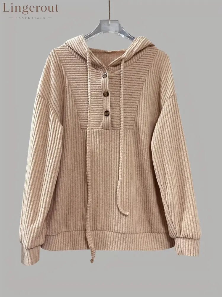 Button-Front Drawstring Hoodie