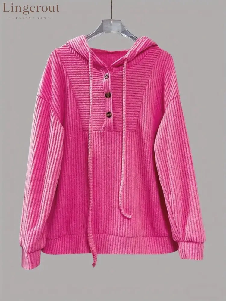 Button-Front Drawstring Hoodie