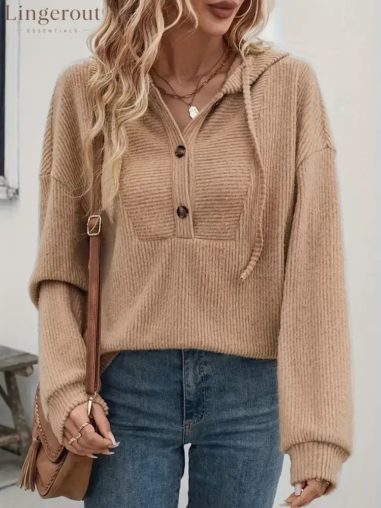 Button-Front Drawstring Hoodie