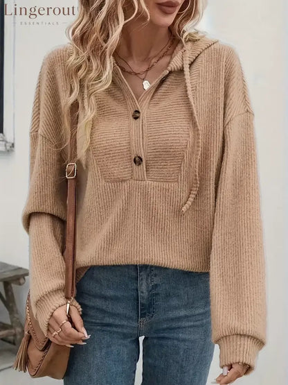 Button-Front Drawstring Hoodie