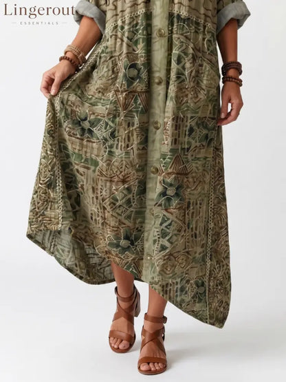Aleta | Button Front Embroidered Oversized Pocket Midi Dress