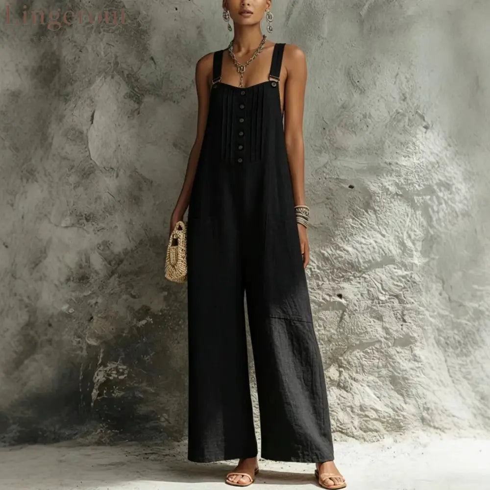 2026 European And American Cross-Border Women’S Independent Station Popular Woven Button Sleeveless Wide-Leg Pants