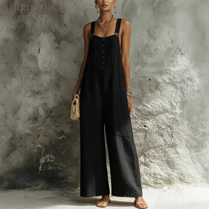 2026 European And American Cross-Border Women’S Independent Station Popular Woven Button Sleeveless Wide-Leg Pants