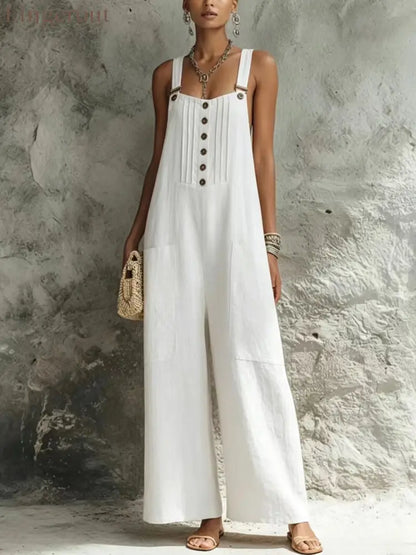 2026 European And American Cross-Border Women’S Independent Station Popular Woven Button Sleeveless Wide-Leg Pants