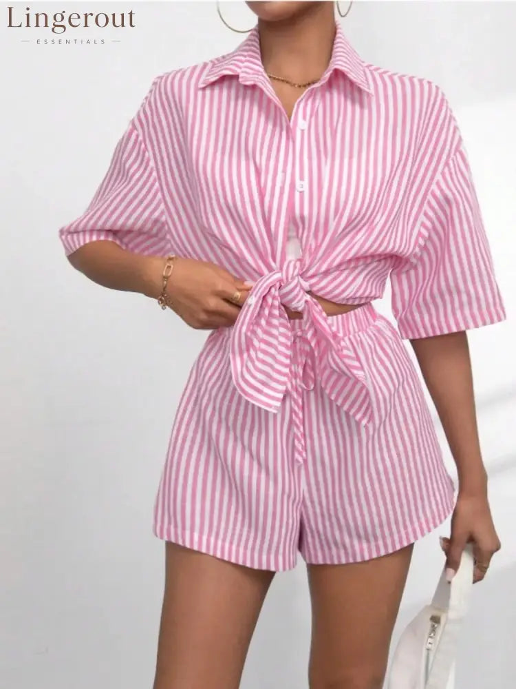 Caitlin Striped Button Up Shirt and Shorts Set
