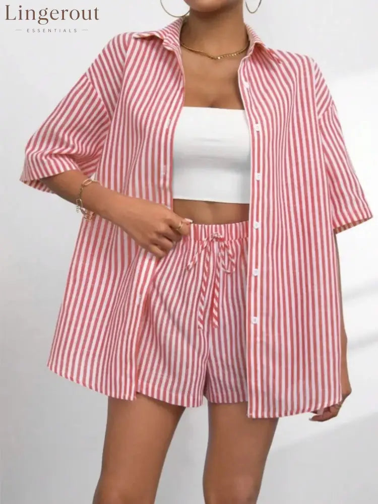 Caitlin Striped Button Up Shirt and Shorts Set
